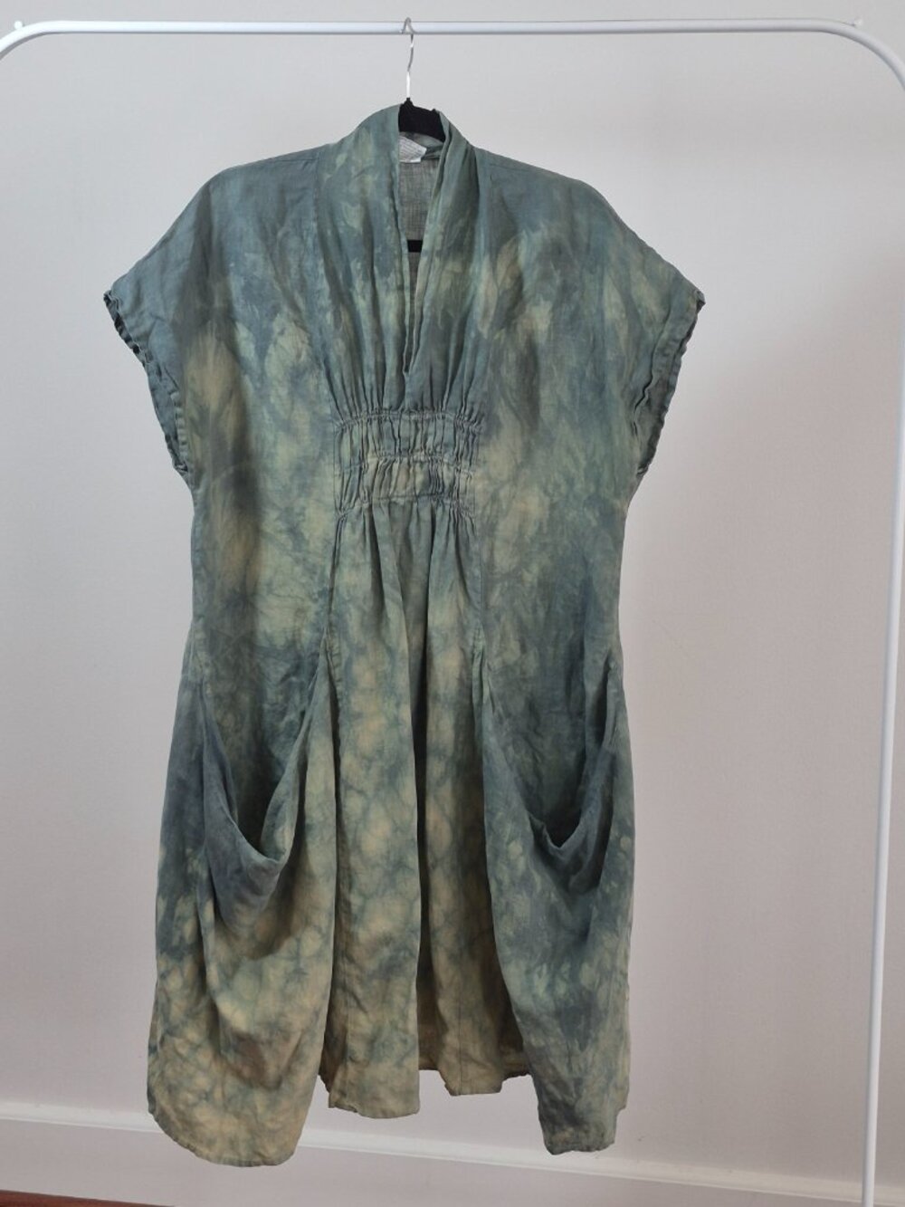 Luna Luz Dress Women’s L 100% Linen Tie Dye Tunic Sage Green Boho Lagenlook